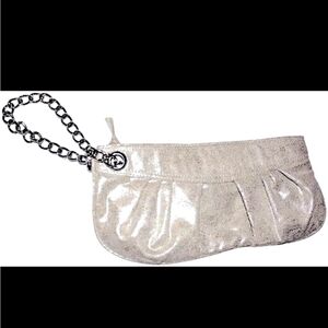 Express Clutch Metallic Handbag, New Bag, Heavy Silver Chain Metallic